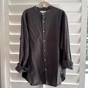OFFICINE GENERALE EUC Carbon Gray Dark Grey Grandad Collar Button Shirt L